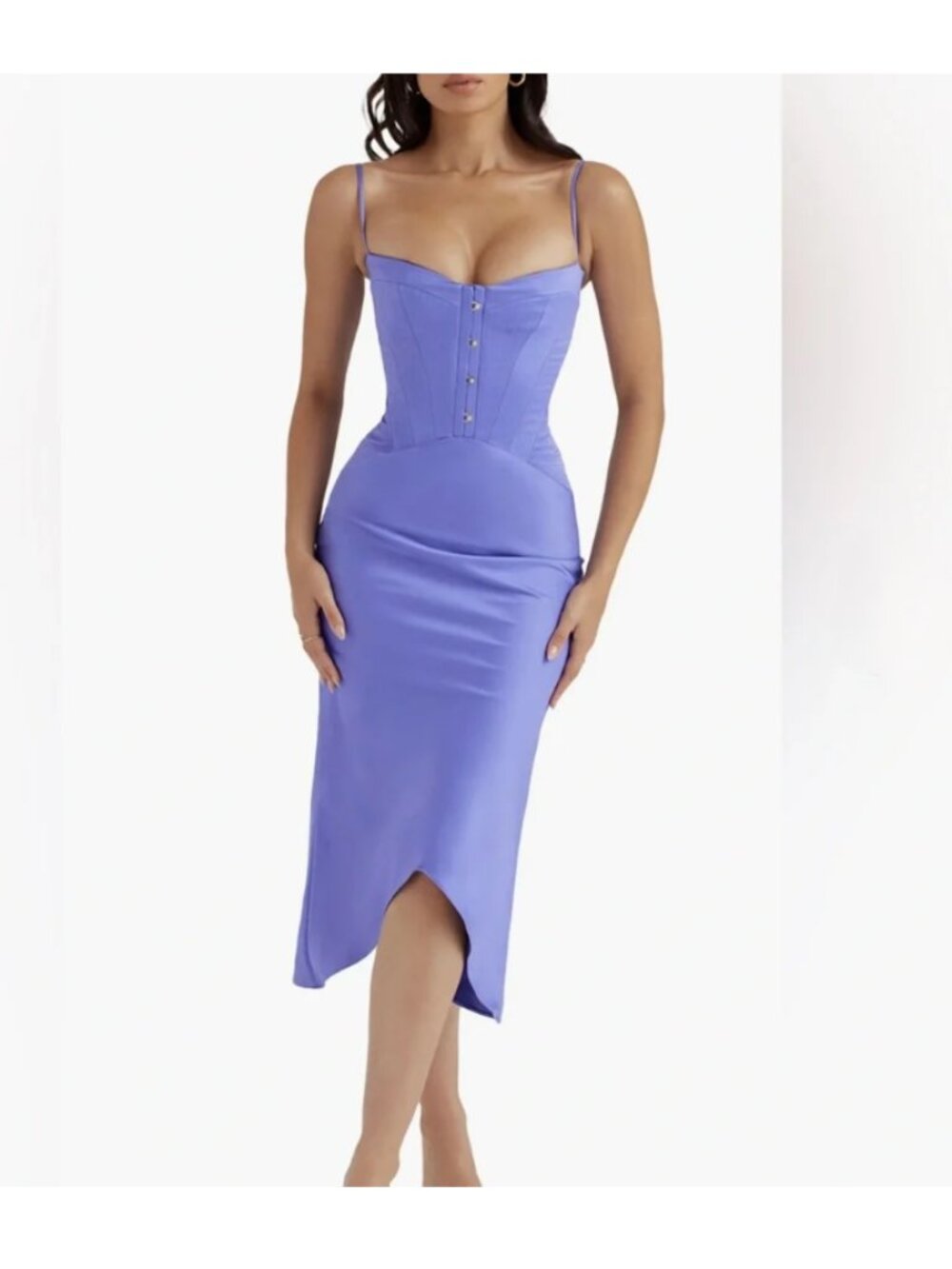 NWT House of CB Imogen Satin Corset Midi Dress Purple Periwinkle Size XS